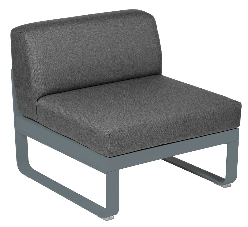 Graues Bellevie Outdoor Sofa Modul, 1-Sitzer Mitte, mit robustem Aluminiumrahmen und bequemen Polstern.