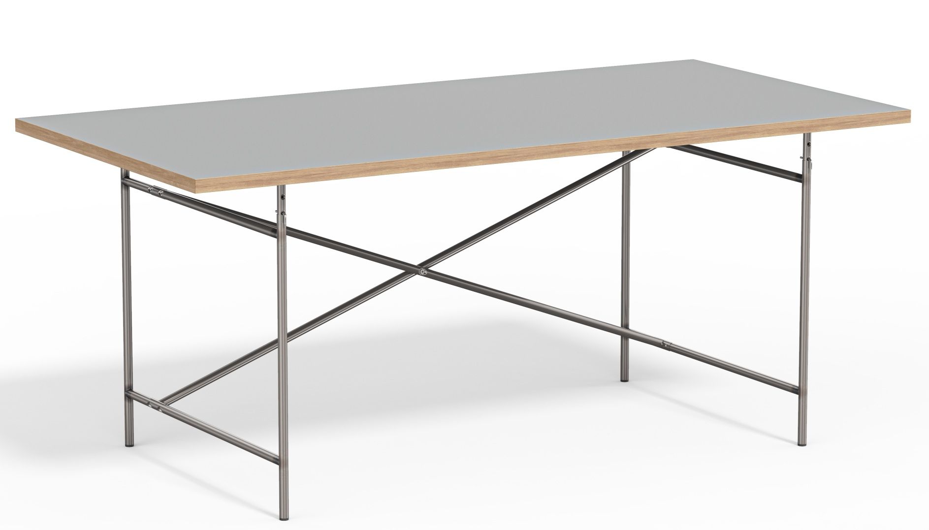 Eiermann Tisch mit grauer Tischplatte und Stahlgestell, Designklassiker für Büro und Wohnraum.