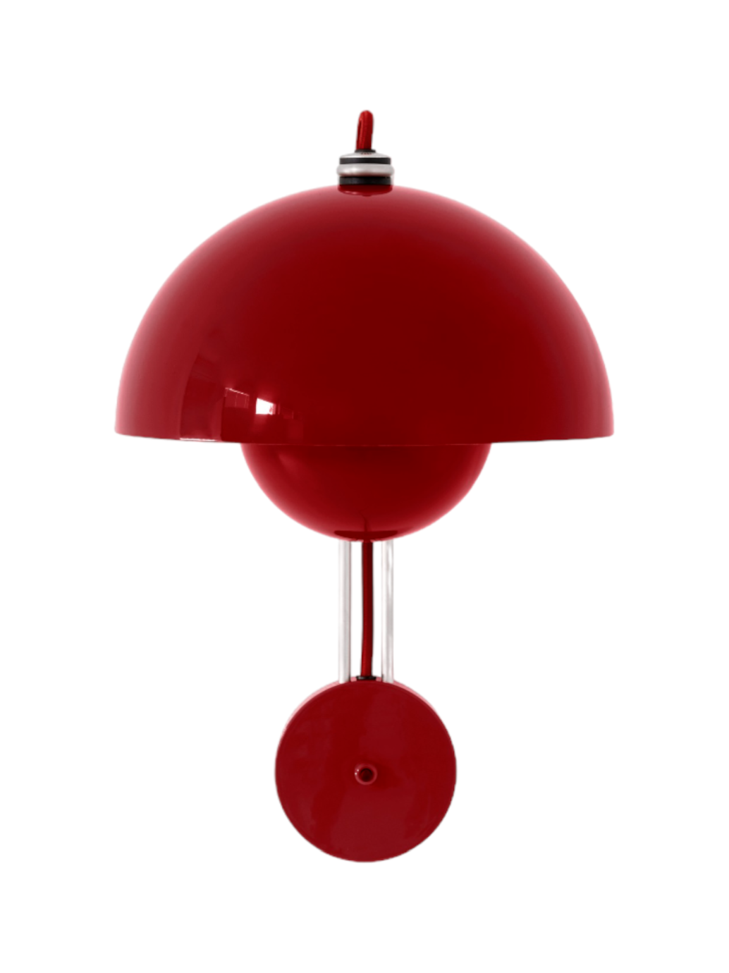 Rote Flowerpot VP8 Wandleuchte von AndTradition, modernes Design für stilvolle Innenbeleuchtung im Wohnzimmer.