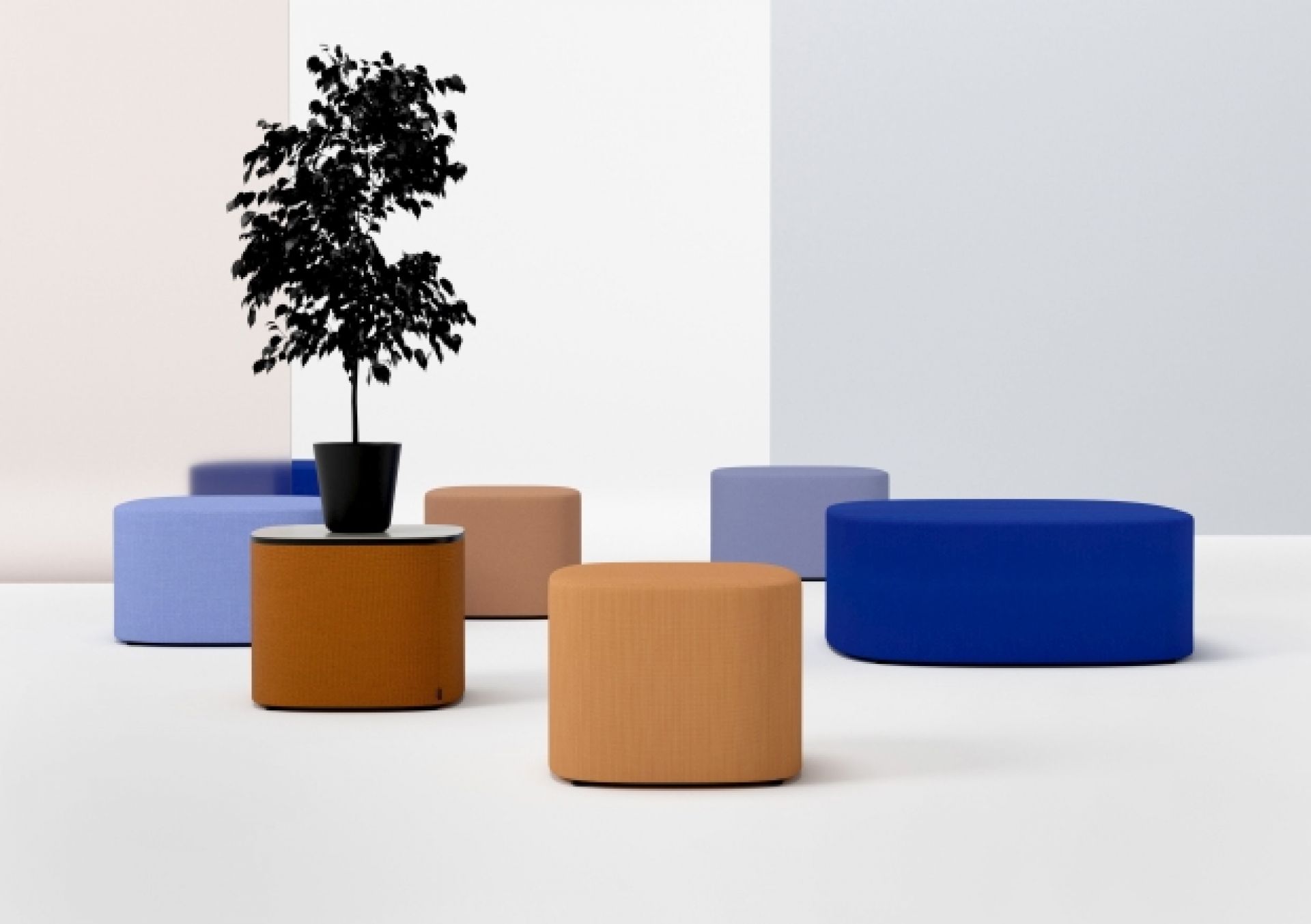 Cascando Pully Island Hocker in verschiedenen Farben, flexible Sitzmöbel für Büro und Wohnraum.