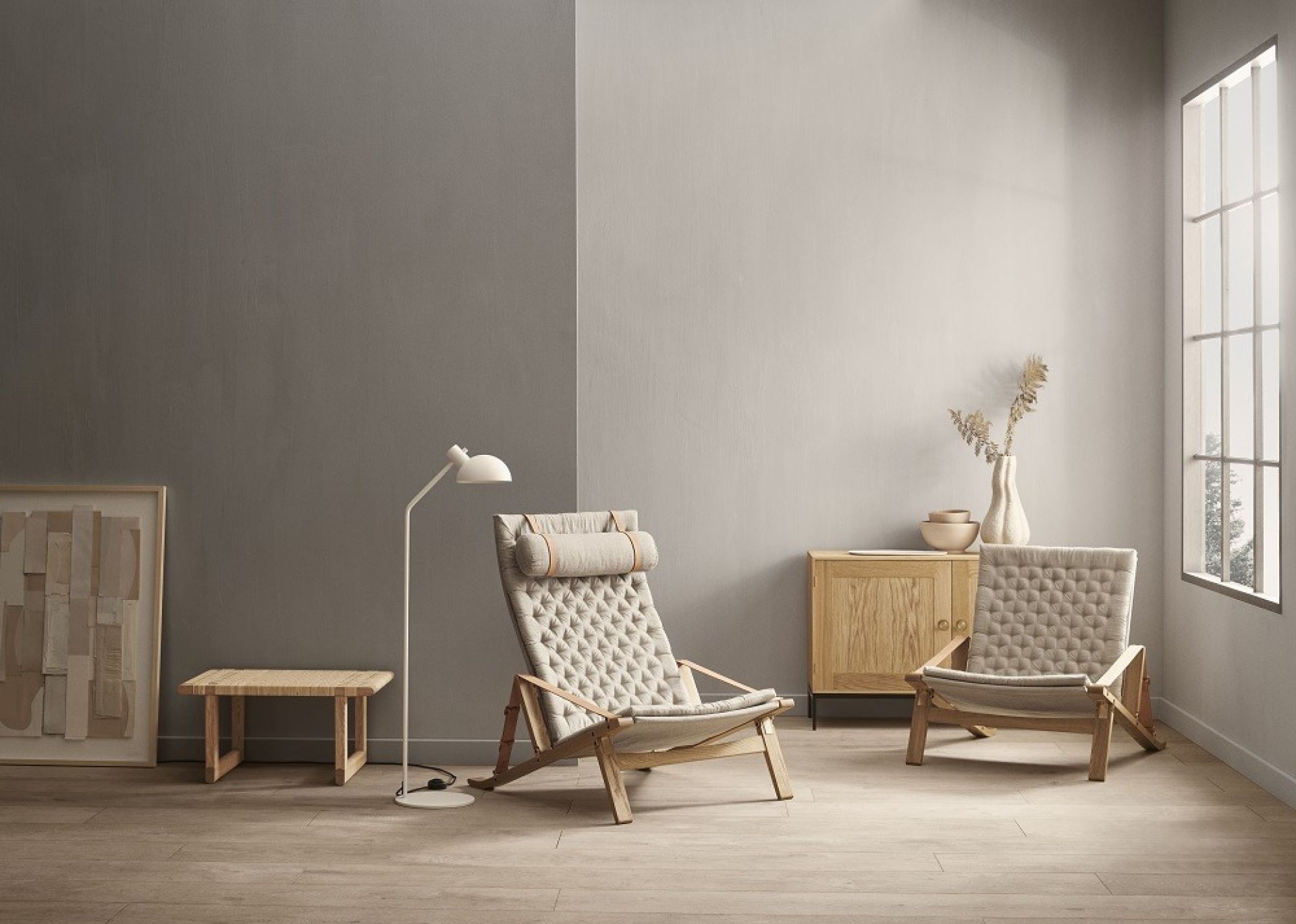 FK11 Plico Chair Sessel von Carl Hansen, skandinavisches Design mit hellem Holz und gestepptem Stoff.