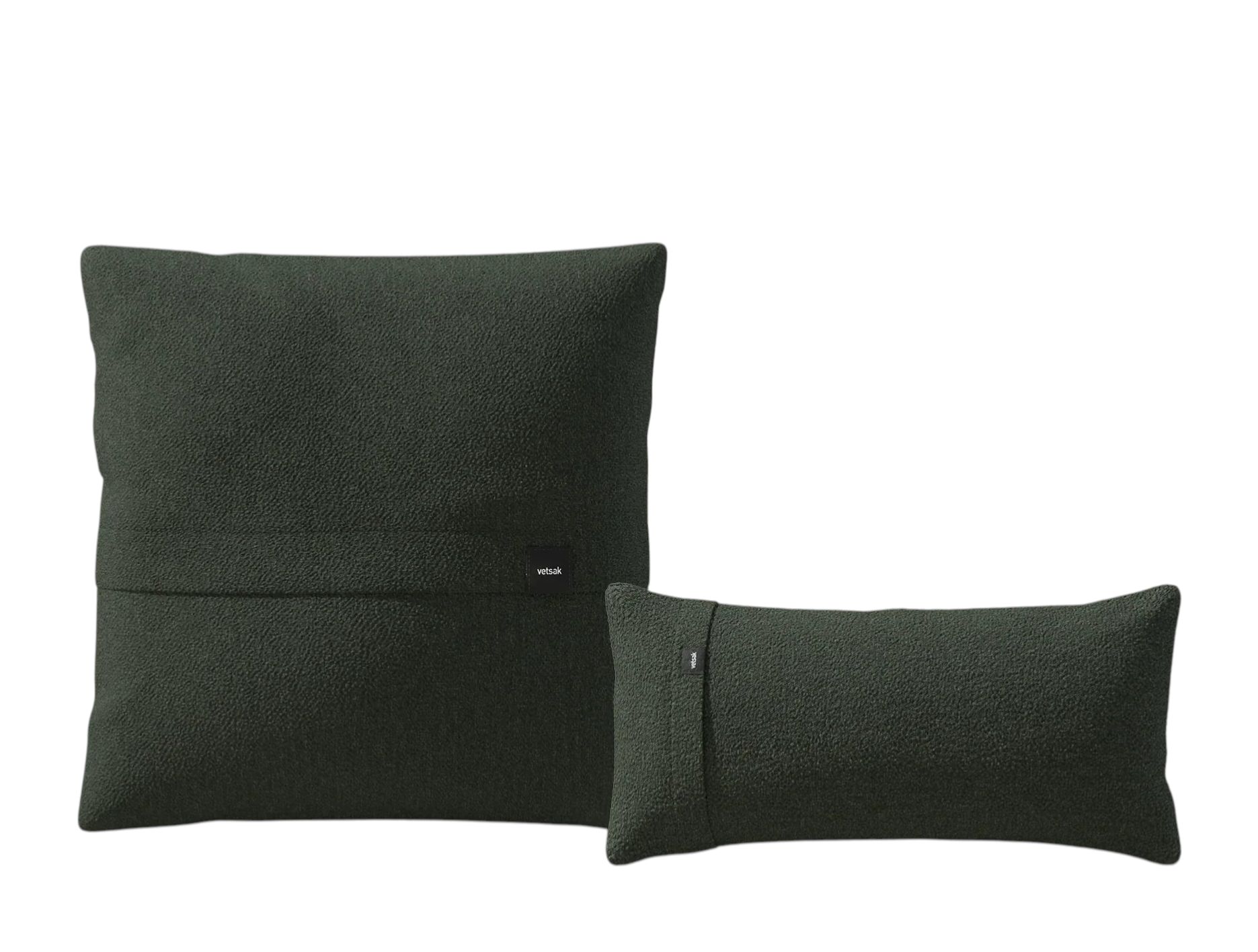 Vetsak Pillow Set, 2-teiliges Kissen-Set in Dunkelgrün, bestehend aus einem großen und einem kleinen Kissen.
