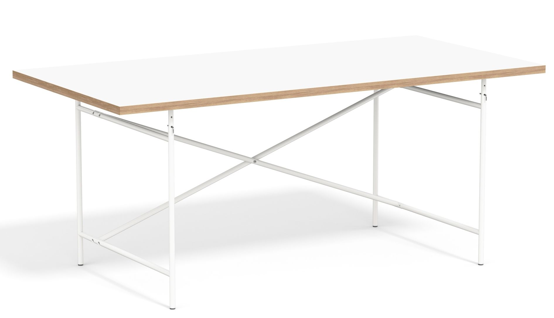 Eiermann Tisch 2 von Richard Lampert mit weißer Tischplatte und weißem Stahlgestell.