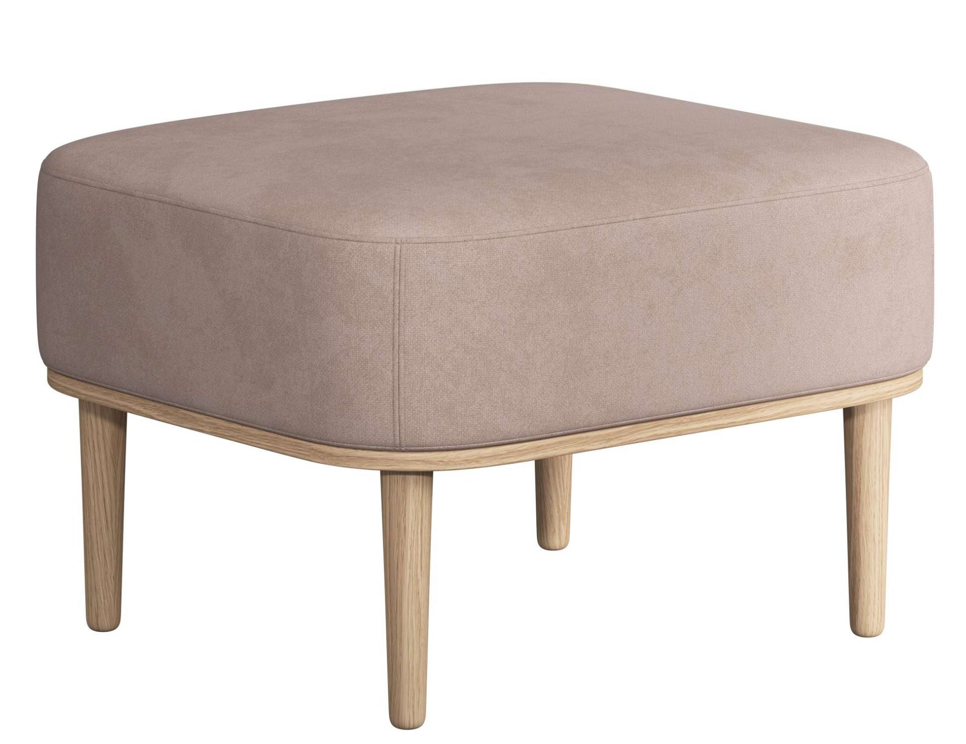 Serena Pouf Ottoman in Dusty Rose mit Beinen aus Eiche natur. Hocker für Wohnzimmer.