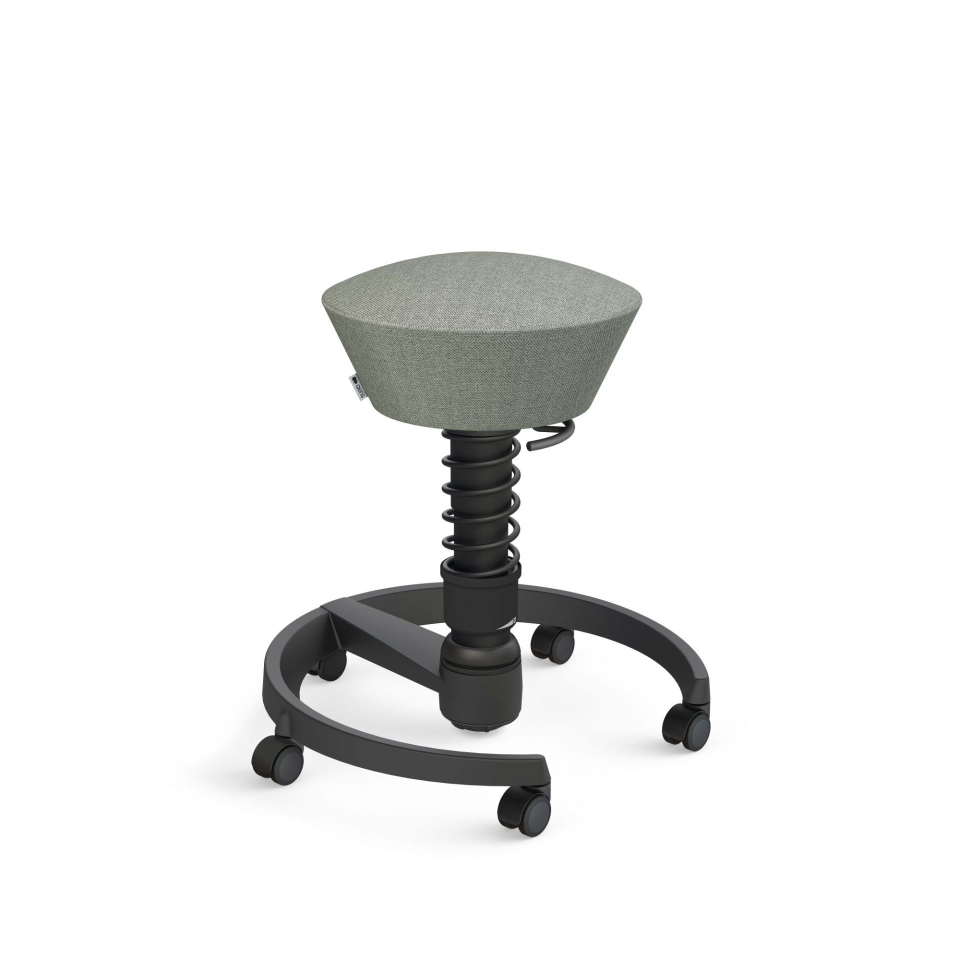 Aeris Swopper Bürostuhl mit Feder in Schwarz und grauem Stoffbezug, ergonomischer Hocker.