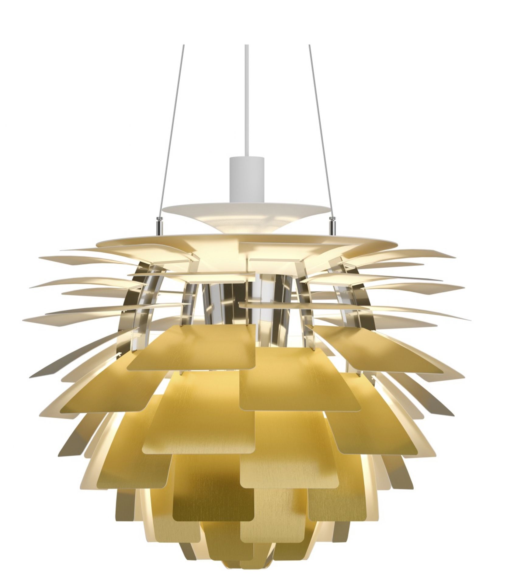 PH Artichoke Pendelleuchte von Louis Poulsen in Messing, moderne Hängeleuchte für stilvolle Innenräume.
