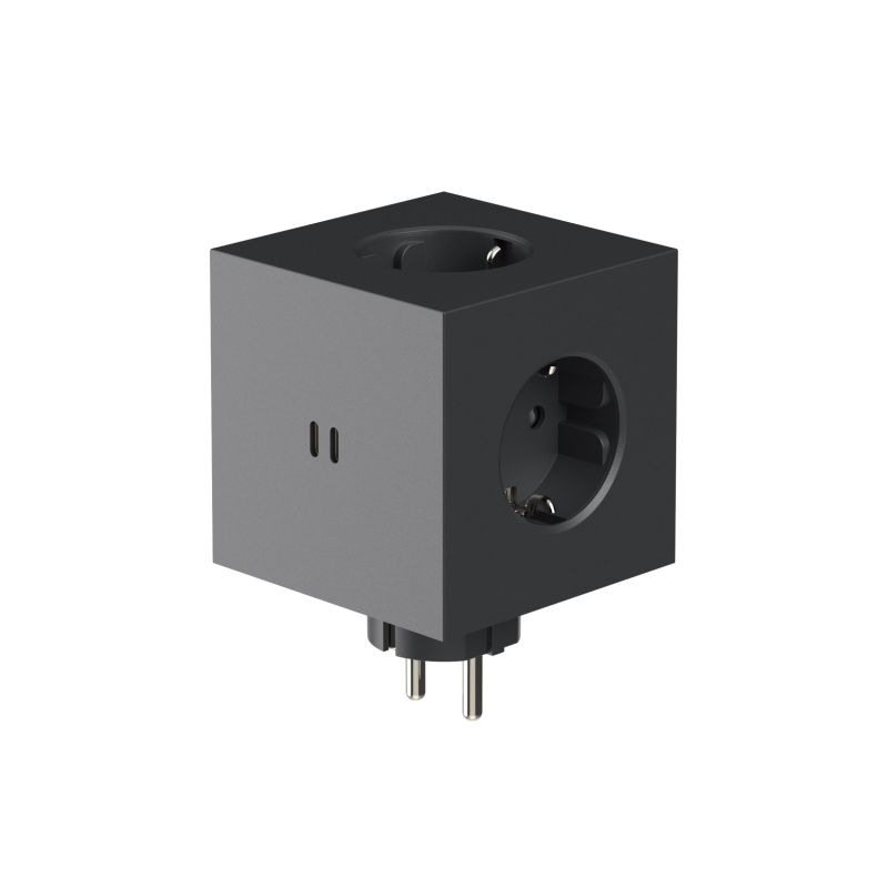 Avolt Square 2 Steckdosenwürfel mit USB-C in Grau, Mehrfachsteckdose für Zuhause und Büro.