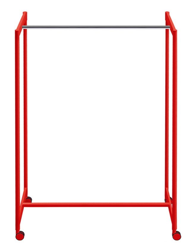 Roter Rexite Meeting Kleiderbügelständer mit Rollen und verchromter Kleiderstange für Büro und Konferenzraum.