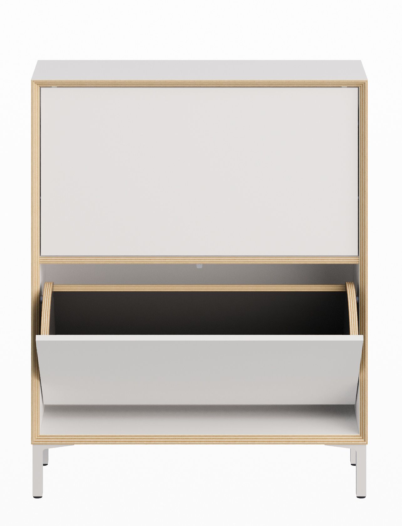 Vertiko Schuhschrank von Müller Möbelwerkstätten, weißes Design mit einer offenen Schuhklappe für eine moderne Flureinrichtung.