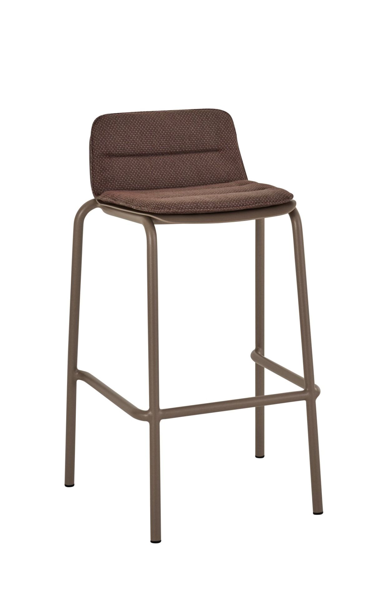 Vapio Barstool Barhocker von Weishäupl für den Außenbereich, braunes Gestell und Sitzfläche.