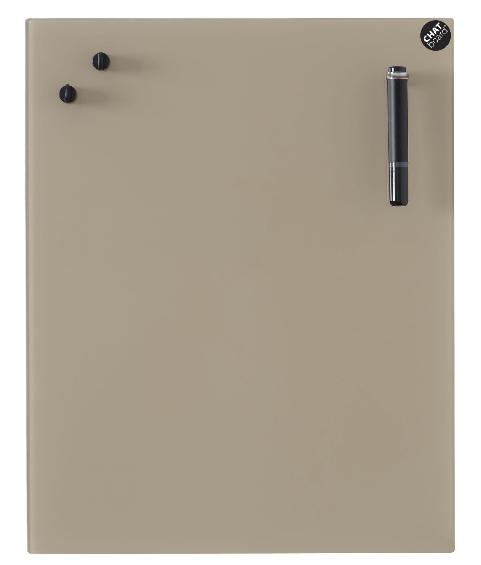 Chat Board Classic Glastafel in Taupe mit Stift und Magneten für Büro und Homeoffice.