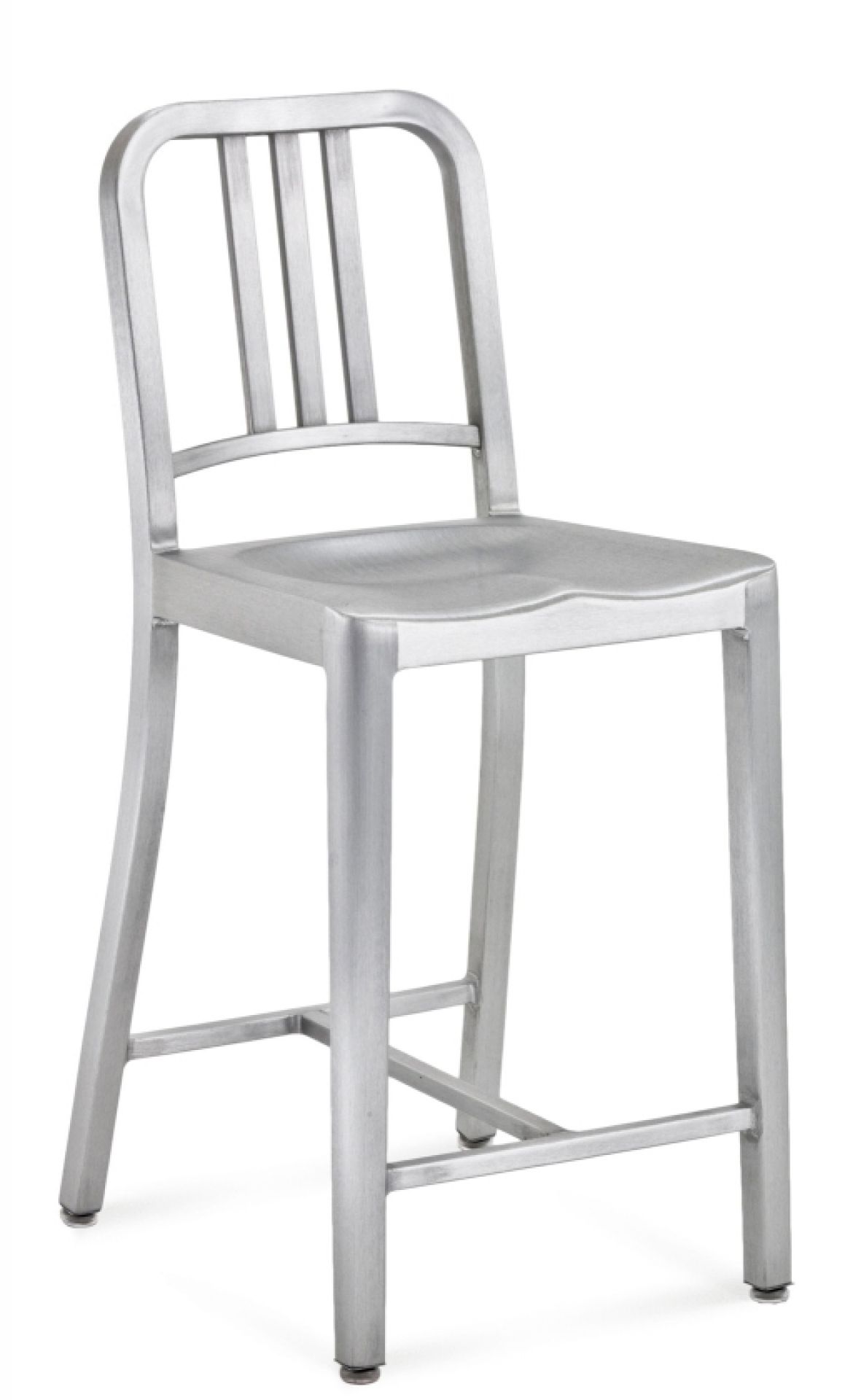Navy Counterstool Barhocker von Emeco aus gebürstetem Aluminium, ideal für Küche und Bar.