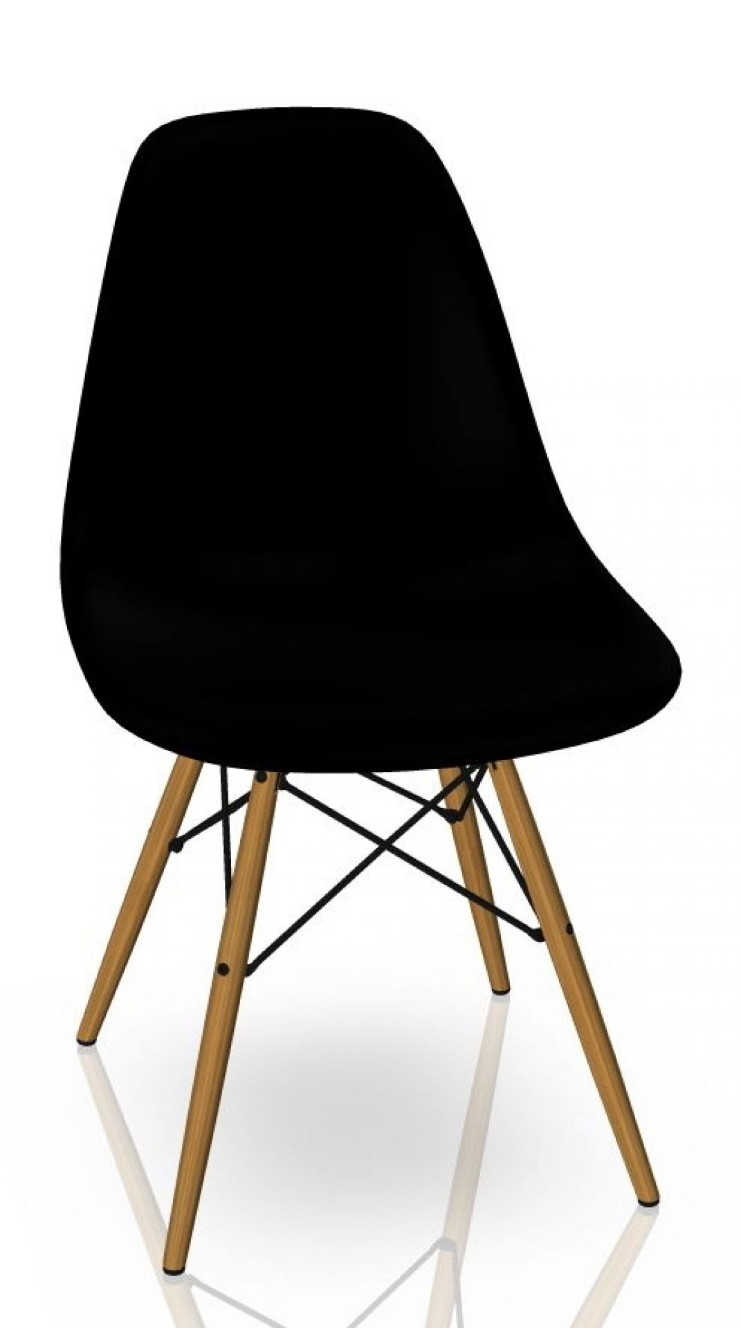 Eames DSW Stuhl mit schwarzer Sitzschale und honigfarbenem Escheholz-Gestell von Vitra.