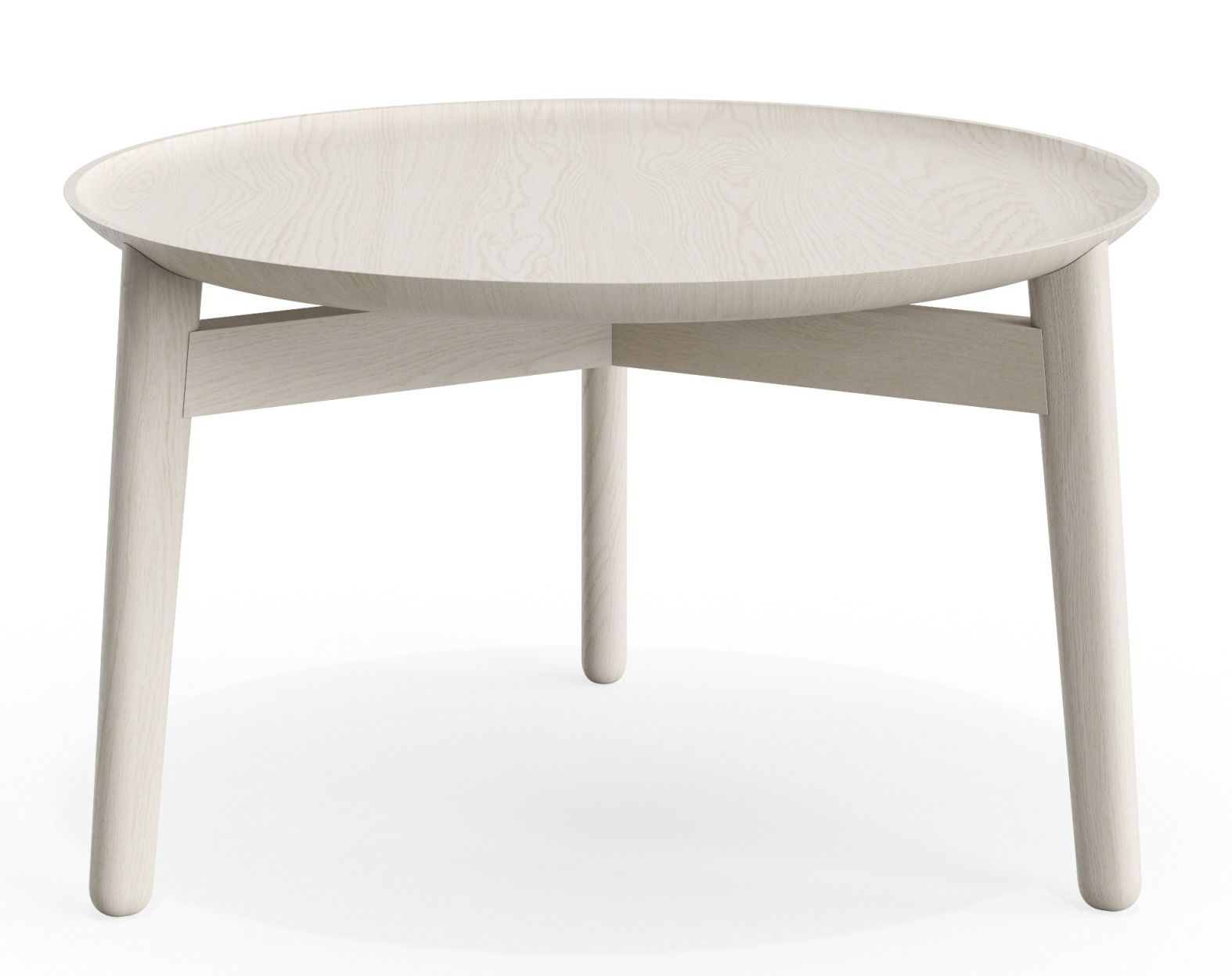Plaisir 2 Beistelltisch von Zeitraum, H 32 cm, aus hellem Holz mit runder Tischplatte und drei Beinen.