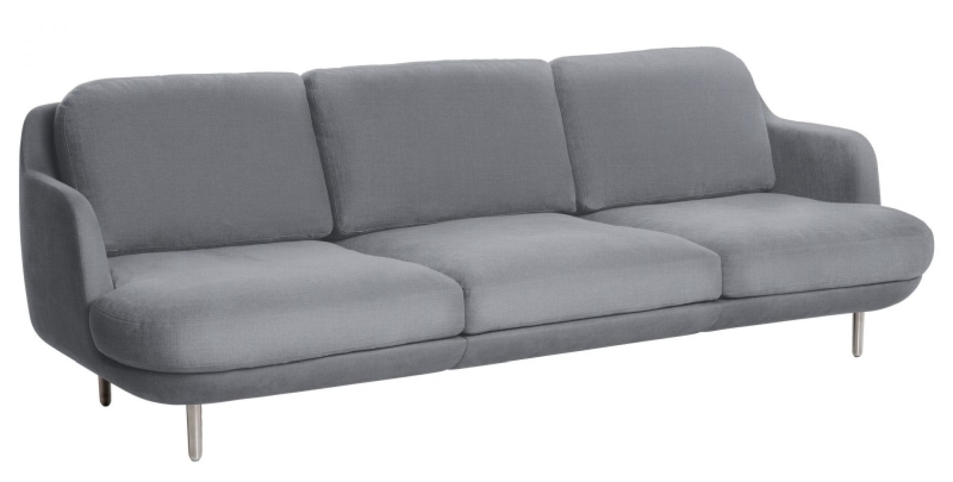 Graues Lune Sofa von Fritz Hansen, modernes 3-Sitzer Sofa mit weichem Stoffbezug und Metallfüßen.
