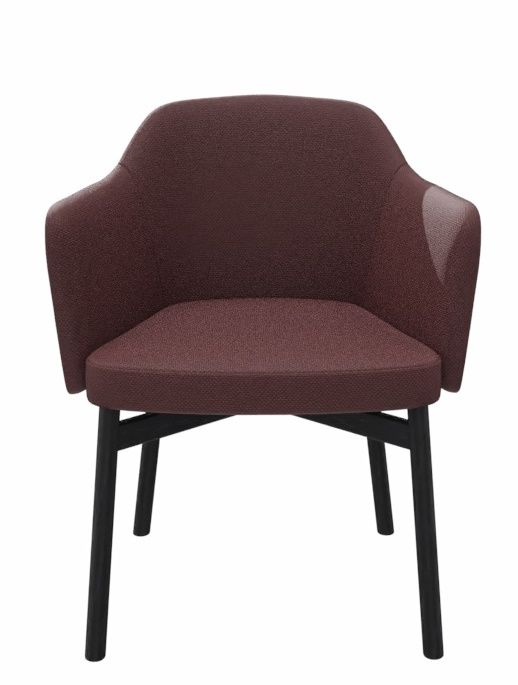 Kollektion 016 Stuhl von Knoll International mit Armlehnen, braunem Bezug und schwarzem Holzgestell.