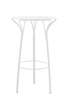 Weißer Hiray Hochtisch von Kartell: Moderner Stehtisch mit runder Tischplatte und filigranem Stahlgestell.