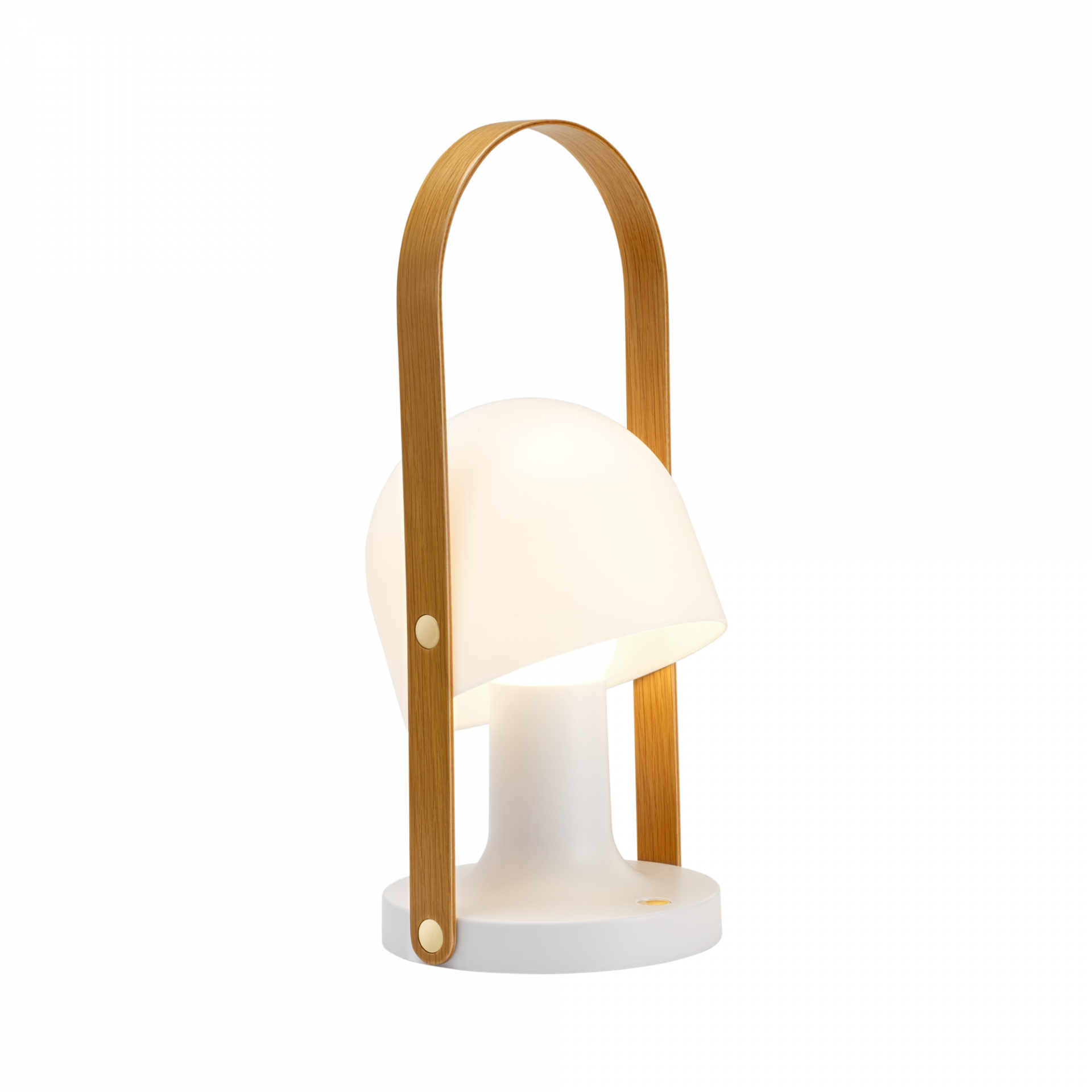 FollowMe Plus Akku Tischleuchte von Marset: Tragbare Lampe mit Holzgriff und warmem Licht.