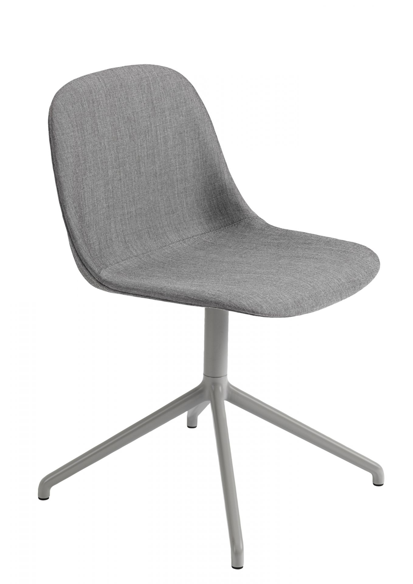 Muuto Fiber Side Chair mit Drehfuß, grauer Stoffbezug, moderner Bürostuhl für Arbeitszimmer.