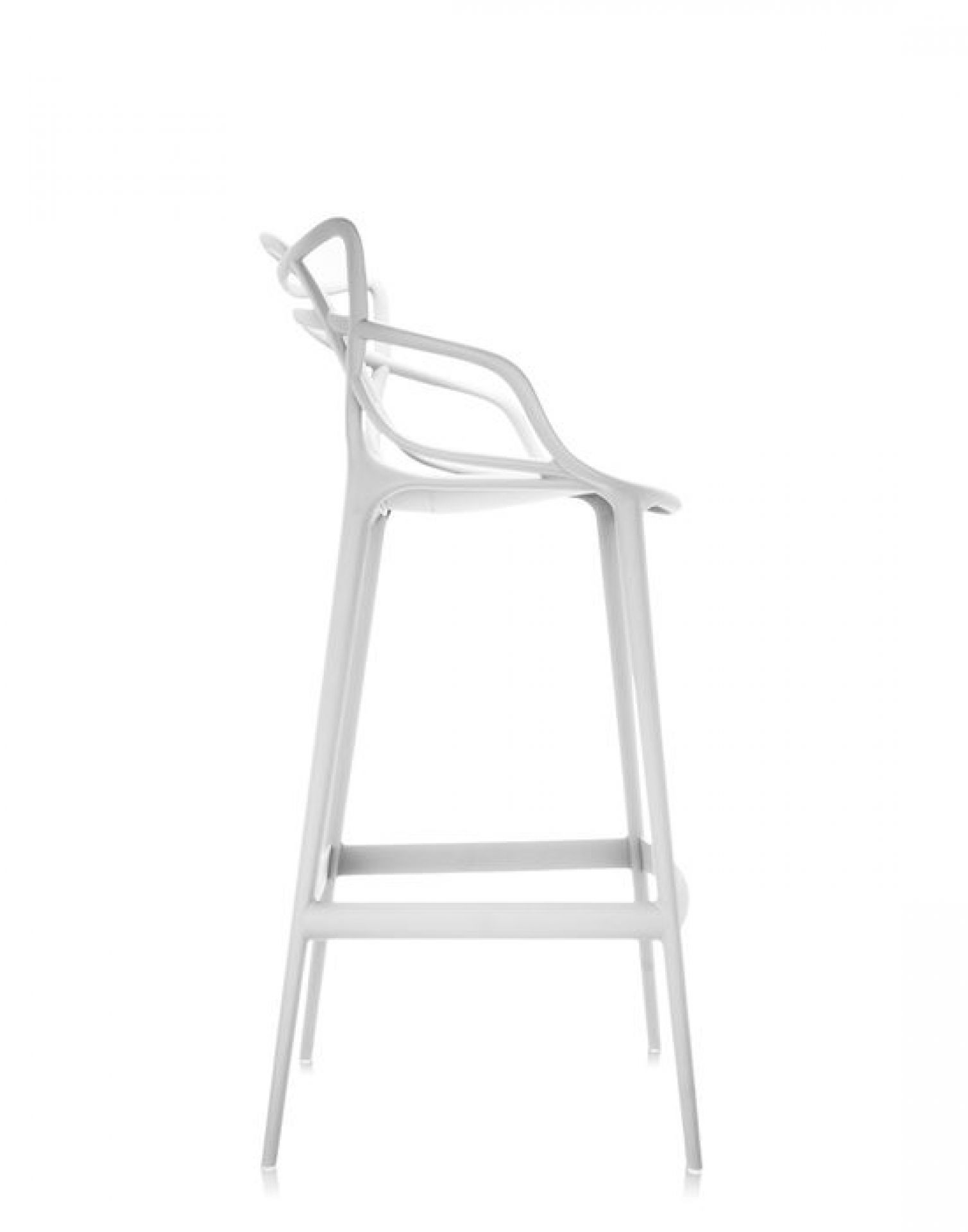 Weißer Masters Barhocker von Kartell, modernes Design, Kunststoff, Seitenansicht für Esszimmer, Küche oder Bar.