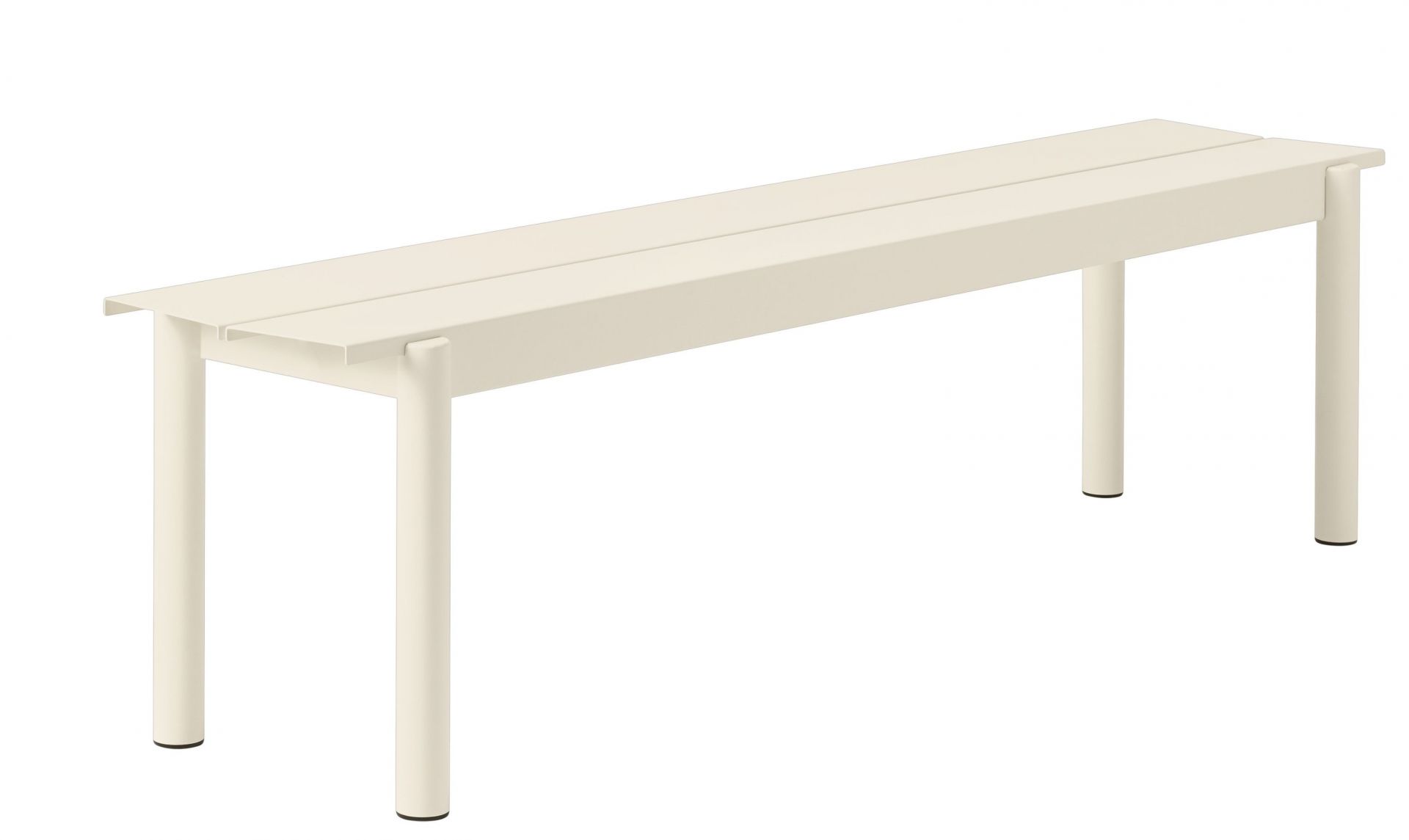 Muuto Linear Steel Bank für den Außenbereich, cremefarbene Gartenbank aus Stahl, 170x34 cm.