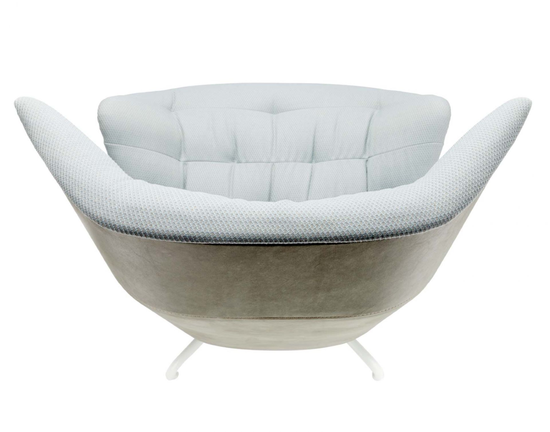 808 Sessel von Thonet: Moderner Lounge-Sessel mit hellblauem Stoff und grauem Leder.
