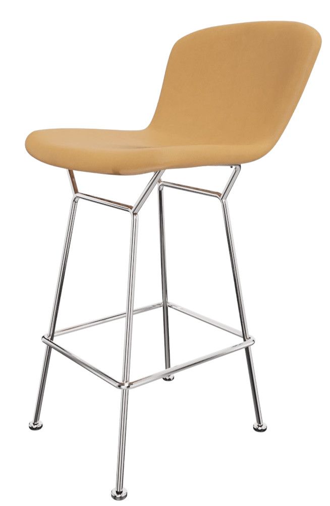 Bertoia Bar Stool Barhocker von Knoll International mit Kernlederbezug und verchromtem Stahlgestell.