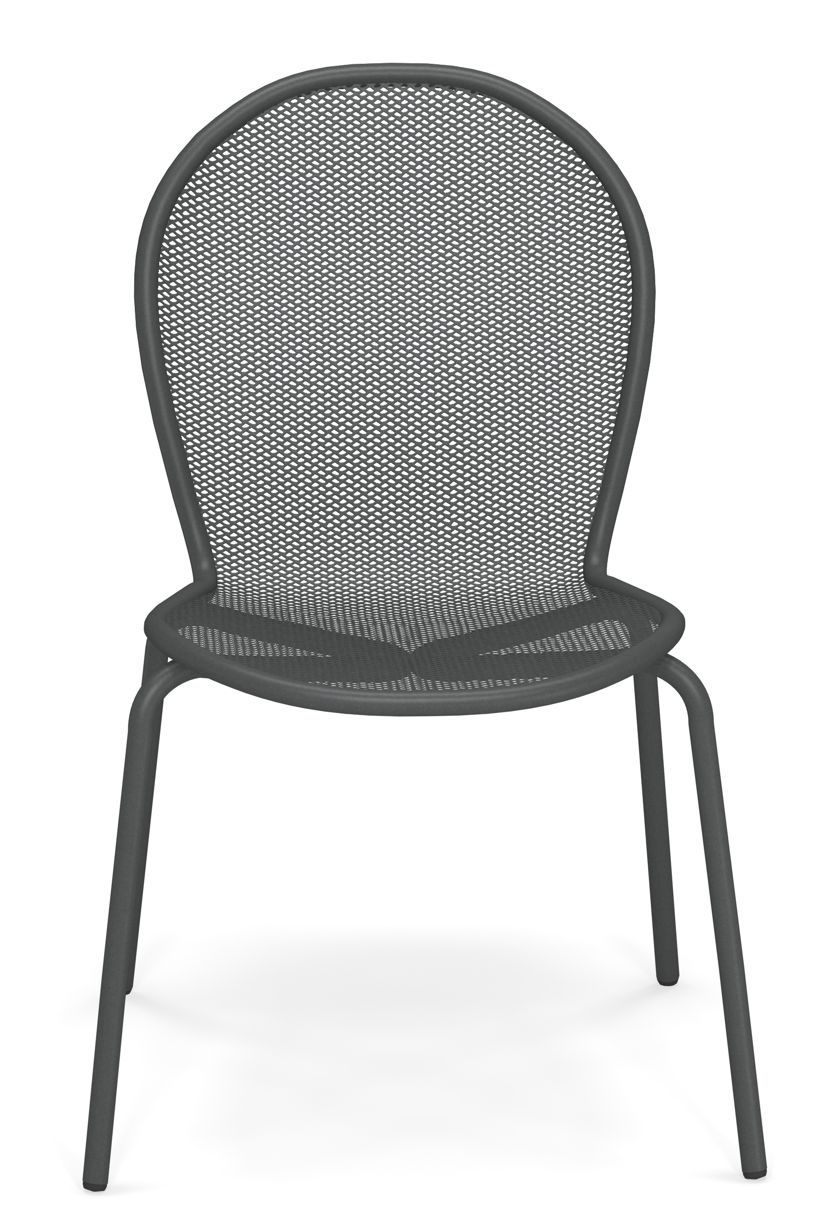 Emu Ronda Stuhl für den Außenbereich, graues Metall, modernes Design, Frontansicht.