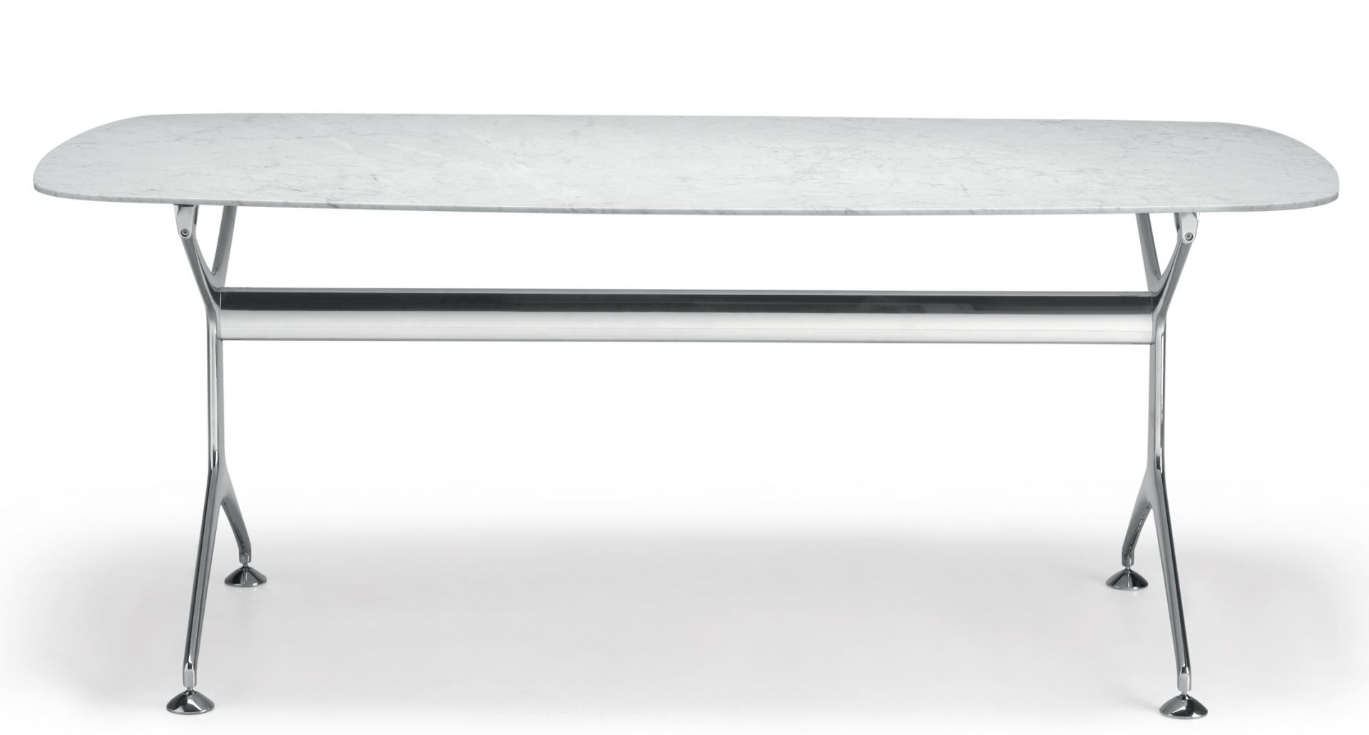Frametable Alias Tisch mit Marmorplatte und verchromtem Metallgestell, moderner Esstisch für Esszimmer und Küche.