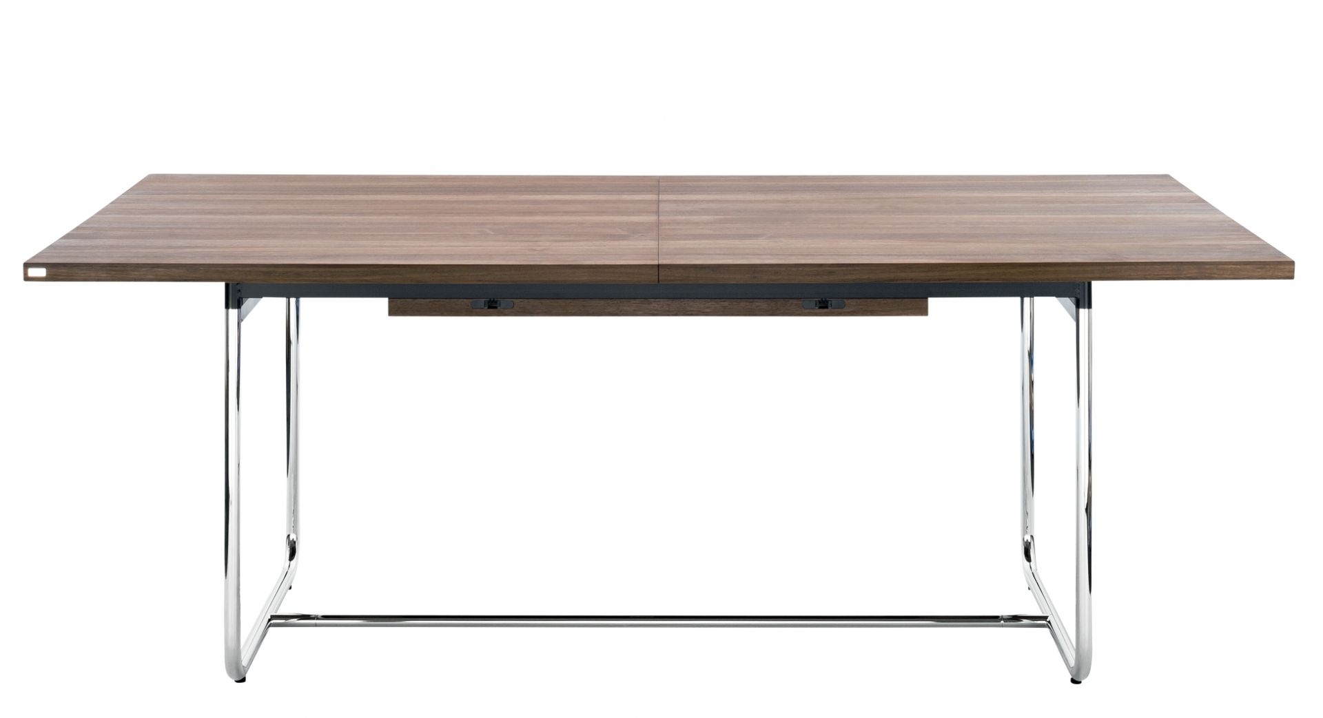 S 1072 Thonet Esstisch ausziehbar mit Holzplatte und verchromtem Stahlrohrgestell. Moderner Küchentisch.