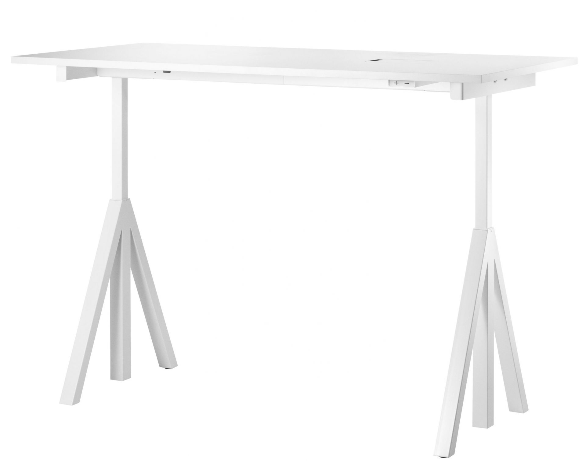 Weißer String Furniture Schreibtisch, höhenverstellbar, mit modernem Design und ergonomischer Funktion für das Homeoffice.