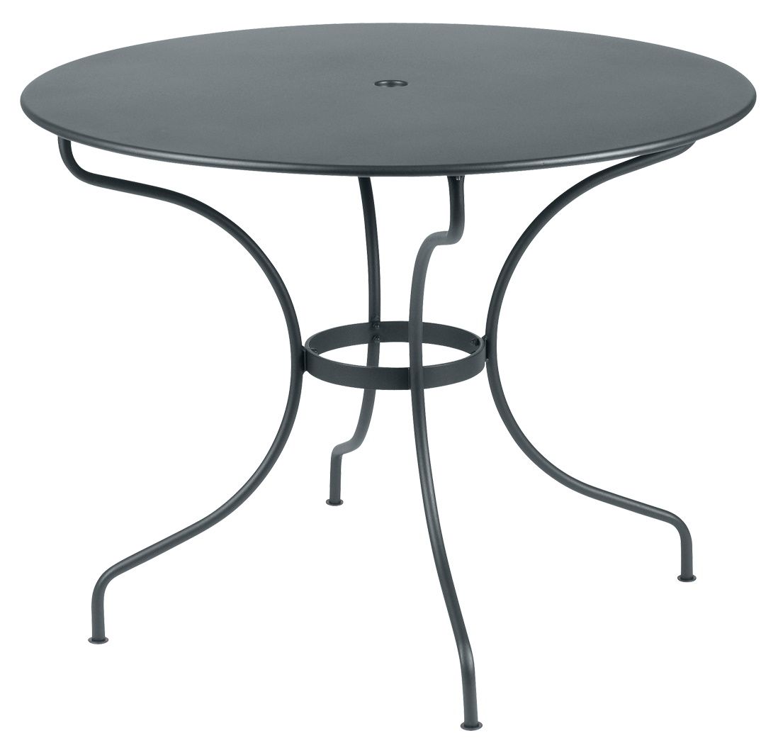 Opéra+ Gartentisch von Fermob, runder Outdoor-Tisch aus Metall in Anthrazit, ideal für Terrasse und Garten.
