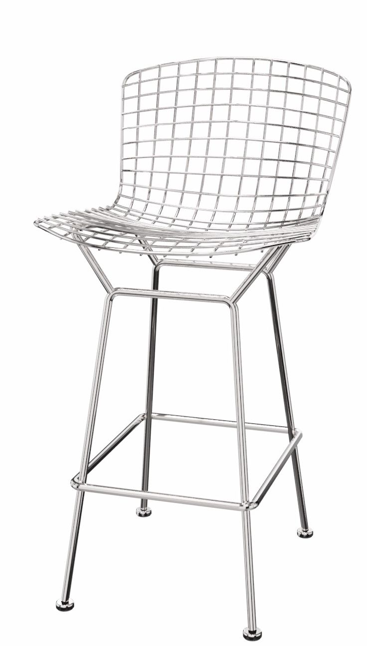 Bertoia Barhocker von Knoll International: Verchromter Design-Barstuhl mit Drahtgitter-Sitzfläche für Küche und Bar.