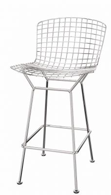 Bertoia Barhocker von Knoll International: Verchromter Design-Barstuhl mit Drahtgitter-Sitzfläche für Küche und Bar.