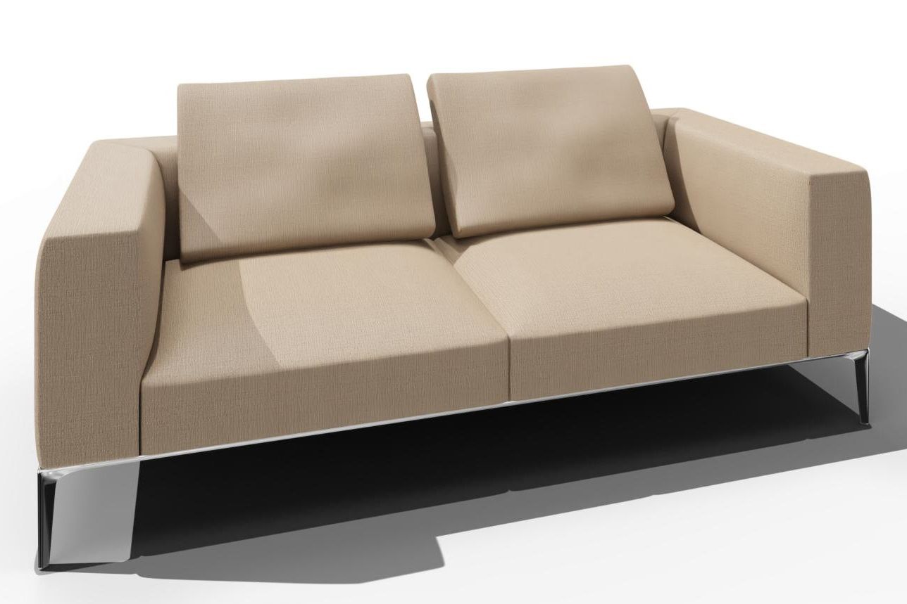 Beiges Jaan Living Sofa, 2,5 Sitzer mit zwei Rückenkissen und Chromgestell.