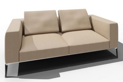 Beiges Jaan Living Sofa, 2,5 Sitzer mit zwei Rückenkissen und Chromgestell.