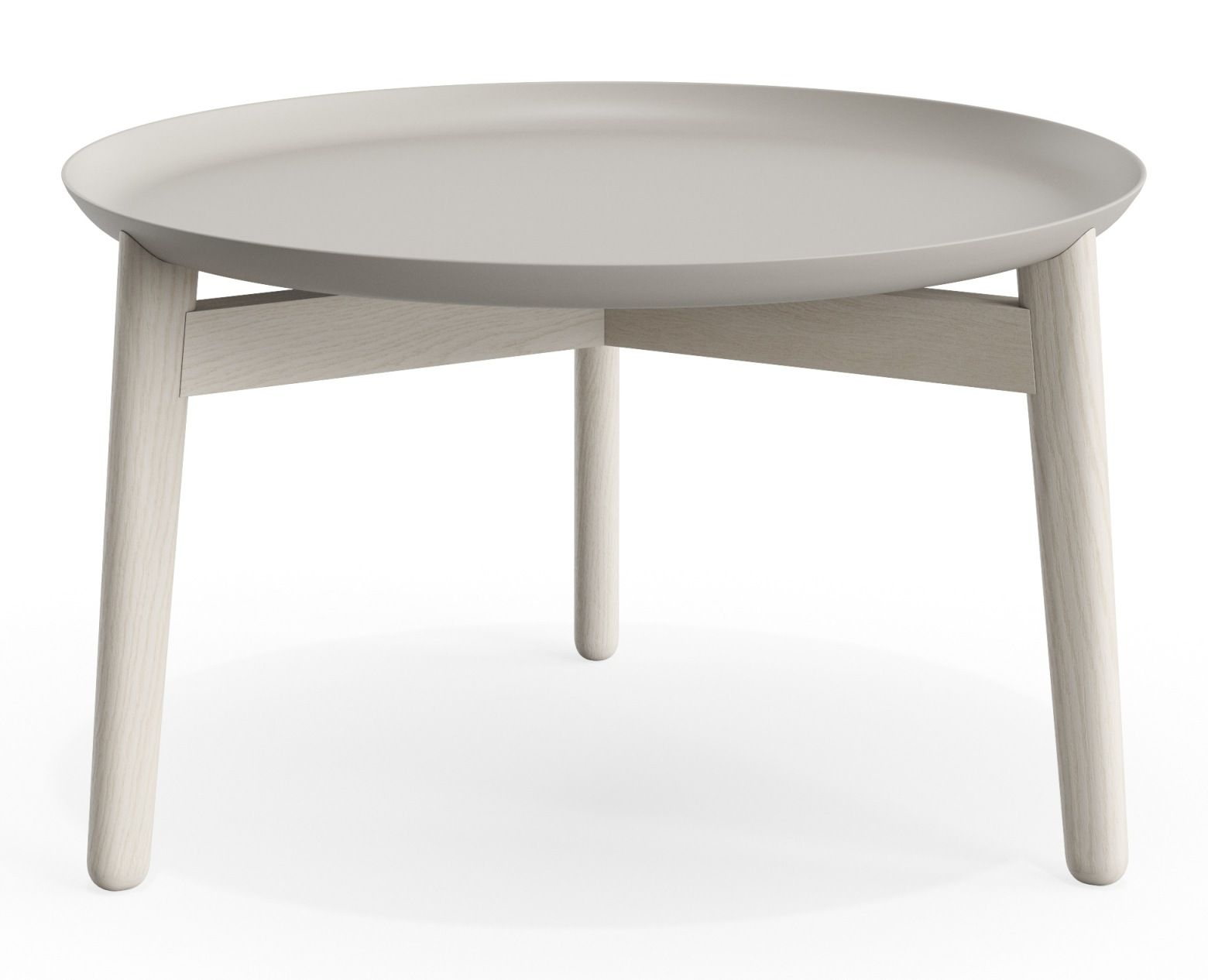 Plaisir 2 Beistelltisch von Zeitraum, runder Couchtisch aus Aluminium und Holz, Höhe 32 cm, hellgrau.