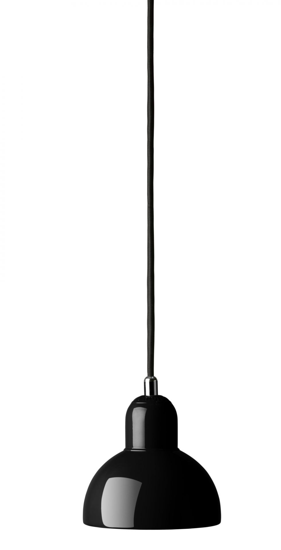 Schwarze Fritz Hansen Pendelleuchte 6722-P mit mattem Finish und Textilkabel. Moderne Hängelampe für Wohnzimmer.