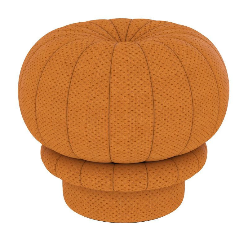 Orangefarbener Claudie Pouf Hocker von Hartô, runder Sitzhocker mit Stoffbezug für Wohnzimmer und Schlafzimmer.