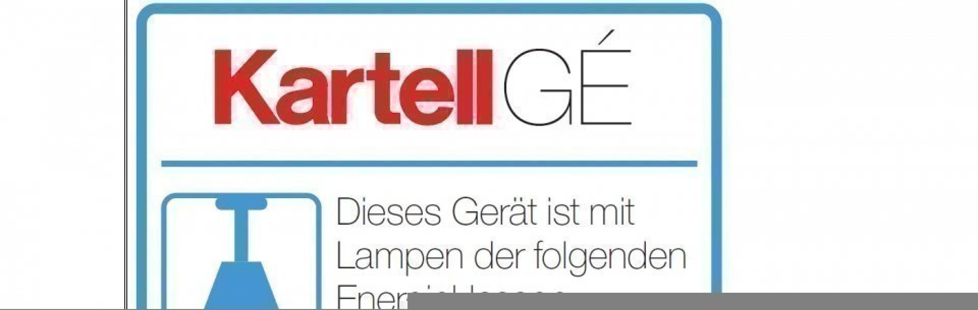 Produktlabel der Kartell Gè Hängeleuchte mit Informationen zur Energieeffizienz der Lampe.