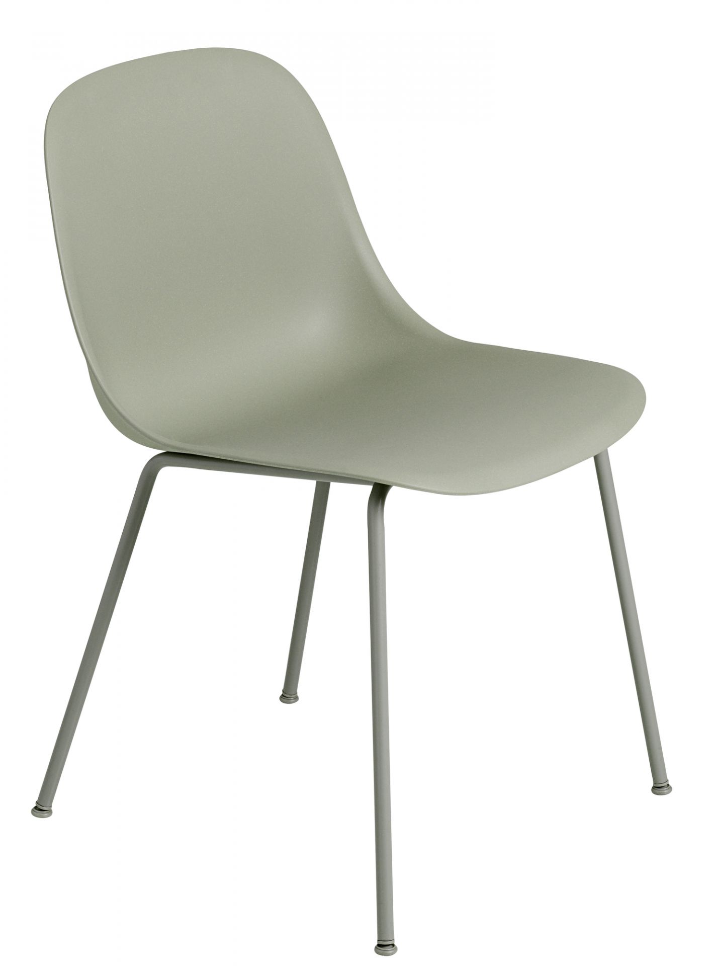 Muuto Fiber Side Chair mit Stahlrohrgestell in sanftem Grün, moderner skandinavischer Stuhl für Esszimmer und Büro.
