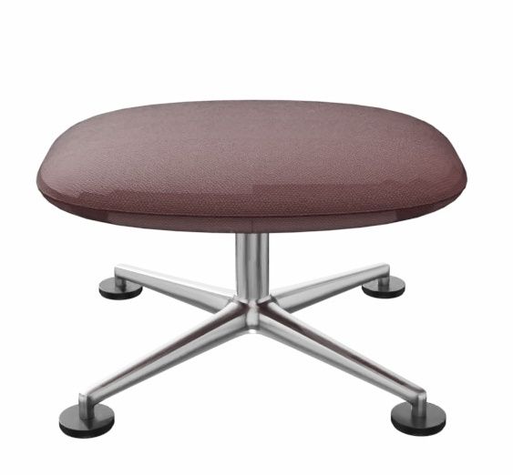 KN03 Ottoman von Knoll International: Gepolsterter Hocker in Braun mit silberfarbenem Drehfuß. Fußhocker für Wohnzimmer.