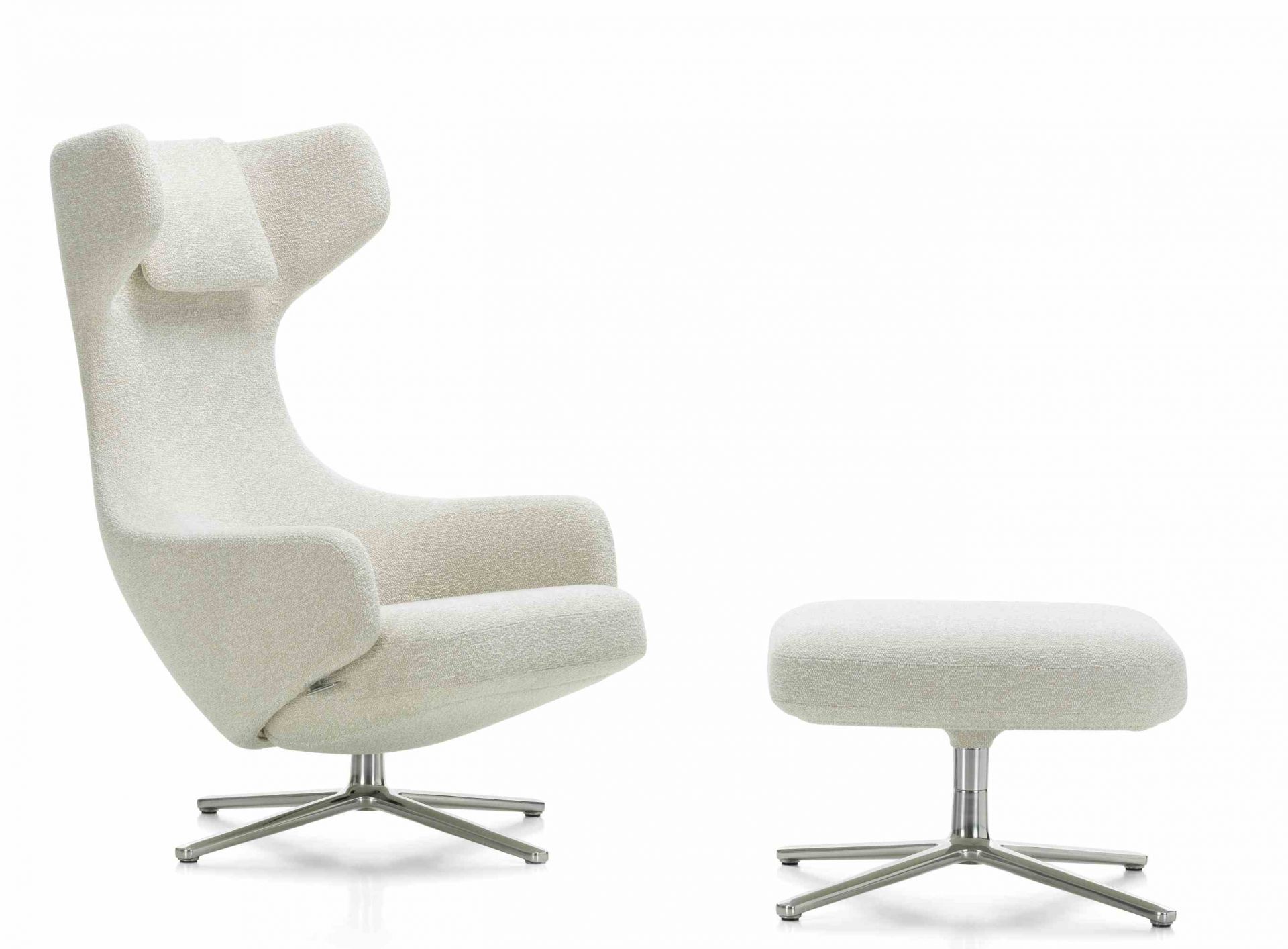 Grand Repos Sessel mit Ottoman von Vitra, Poliert Nubia Elfenbein, Relaxsessel mit Fußhocker.