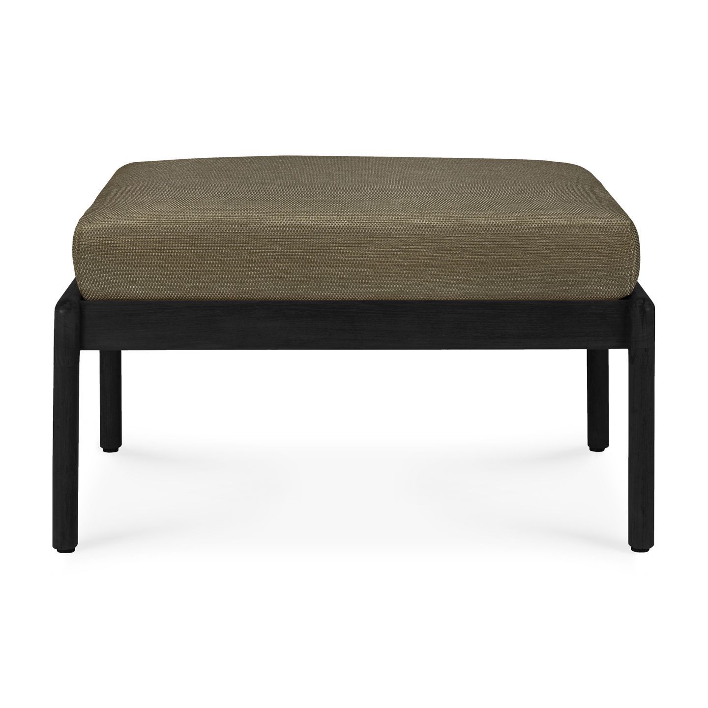 Jack Outdoor gestoffeerde poef van teakhout met zwarte en groene stof van Ethnicraft