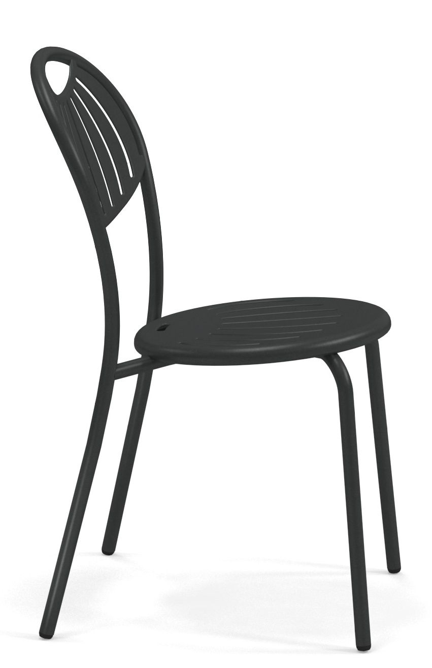Schwarzer Coupole Stuhl von Emu für den Außenbereich, Gartenstuhl aus Metall mit geschwungenem Design.