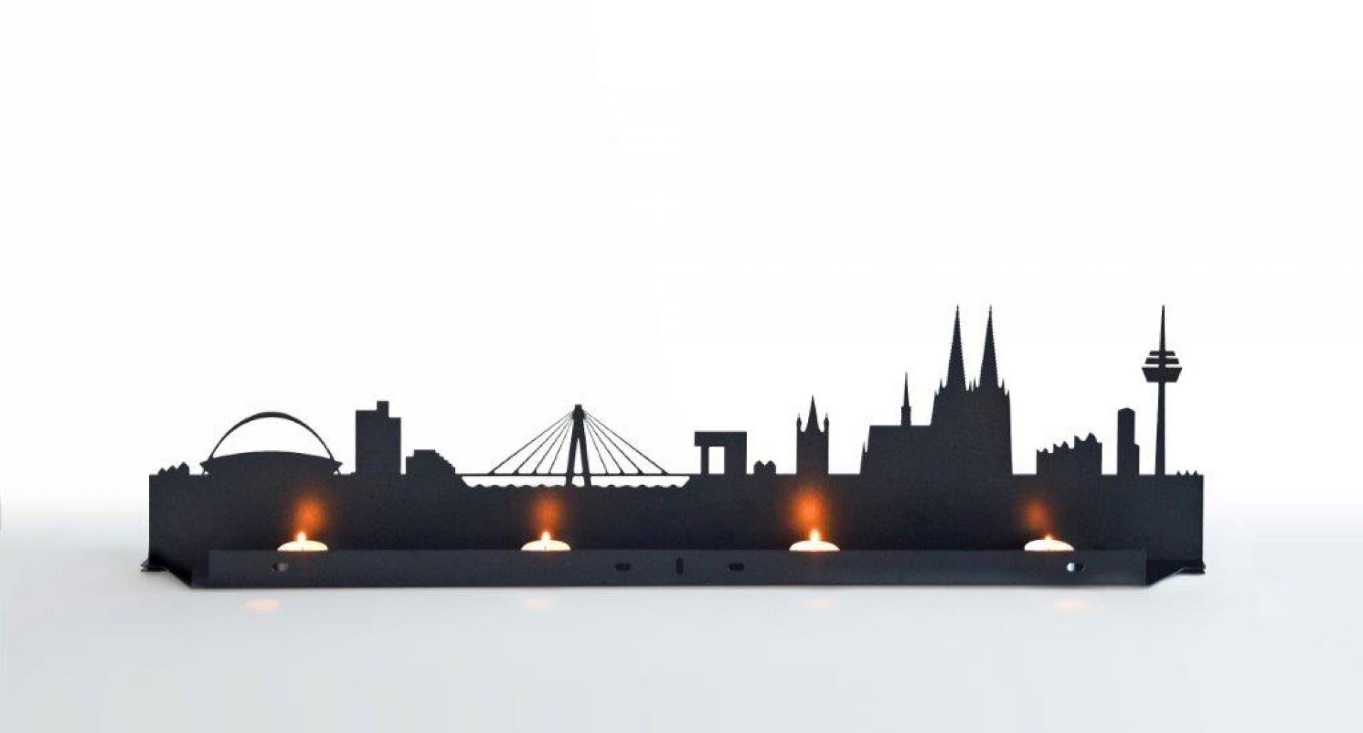 Licht City Kerzenständer mit Köln Skyline und vier Teelichtern, stimmungsvolle Dekoration.