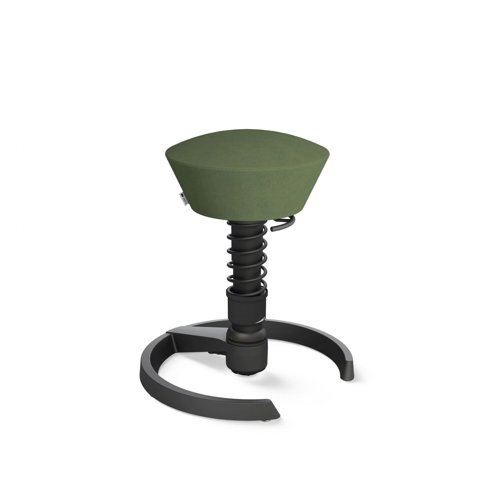 Aeris Swopper Bürostuhl in Grün mit schwarzem Federbein und Fußkreuz, ergonomischer Hocker für dynamisches Sitzen.