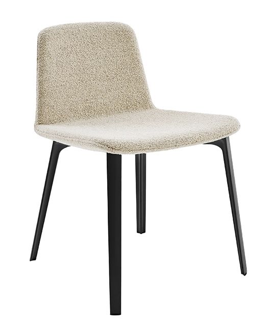 KN07 Stuhl von Knoll International mit beigem Stoffbezug und schwarzen Beinen. Moderner Designstuhl.