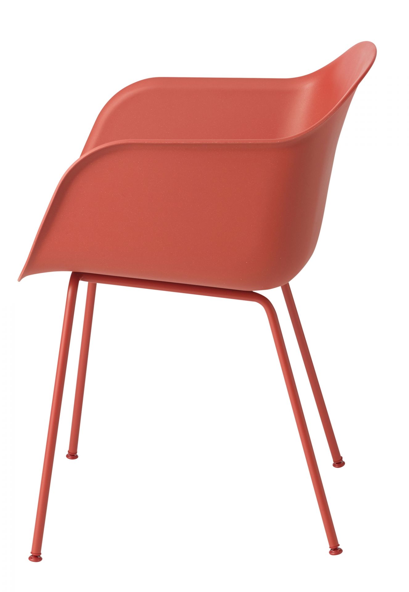 Muuto Fiber Armchair Tube Base Stuhl in Terrakotta, moderner Designstuhl mit Stahlrohrgestell für Esszimmer.