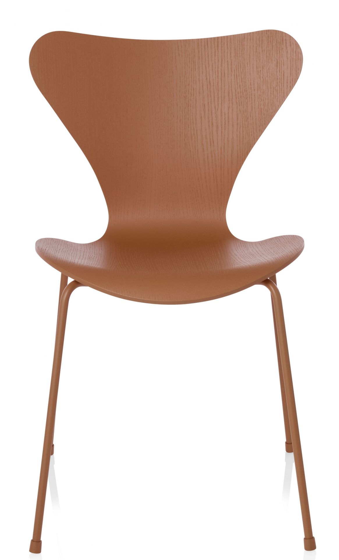 Fritz Hansen Serie 7 Stuhl 3107 in Braun, Designklassiker mit Holzfurnier und Stahlbeinen.